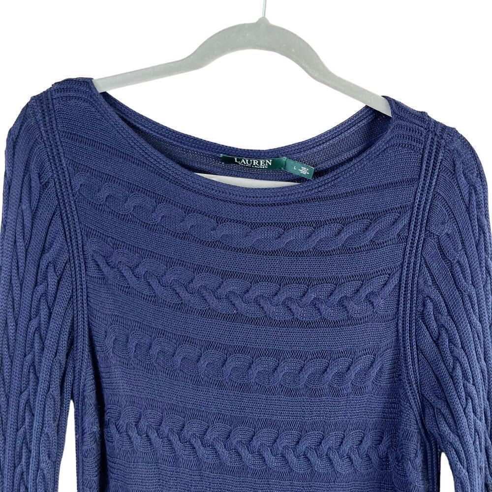 Lauren‎ Ralph Lauren Cable Knit Long Sleeve Sweater Tunic Navy Blue, Large - Picture 2 of 10